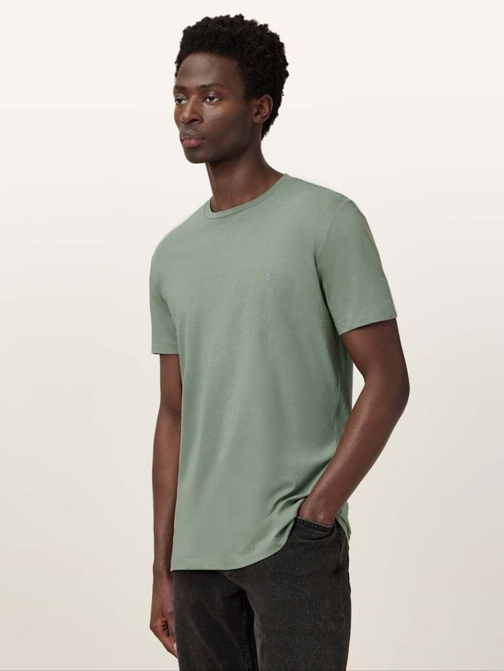 All Saints Cotton Men's Sage Green Crewneck T-Shirt Size M